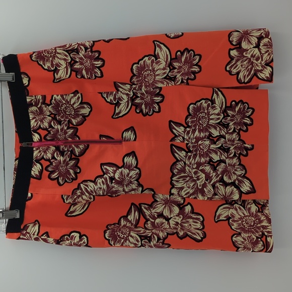 Anthropologie Maeve Salinas Floral Pencil Skirt Orange Cotton 4 Lined Slit Short - Picture 6 of 14
